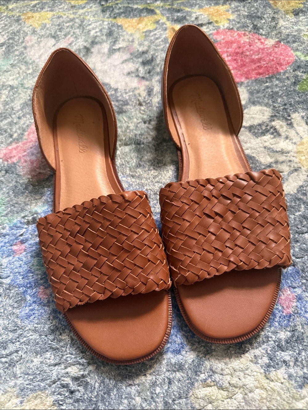 Madewell Nelda d'Orsay Woven Slide Flat Sandals Maple Leather